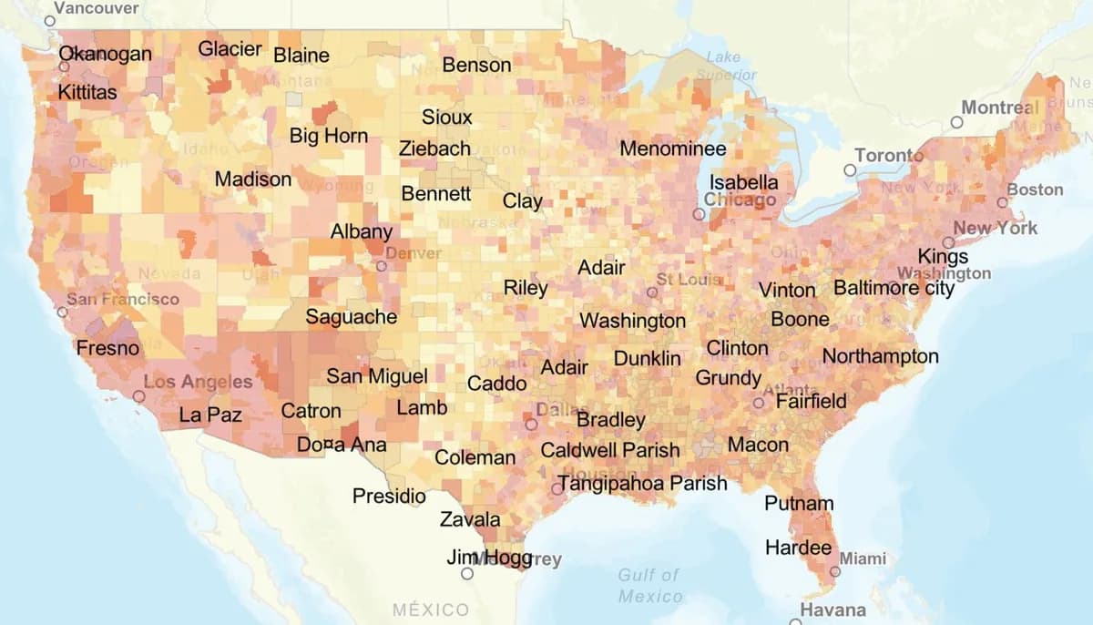 HRSA shortage area map showing underserved regions across the US